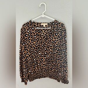 Michael Kors Leopard Print Button-Front Blouse in Brown and Black- Size XXL